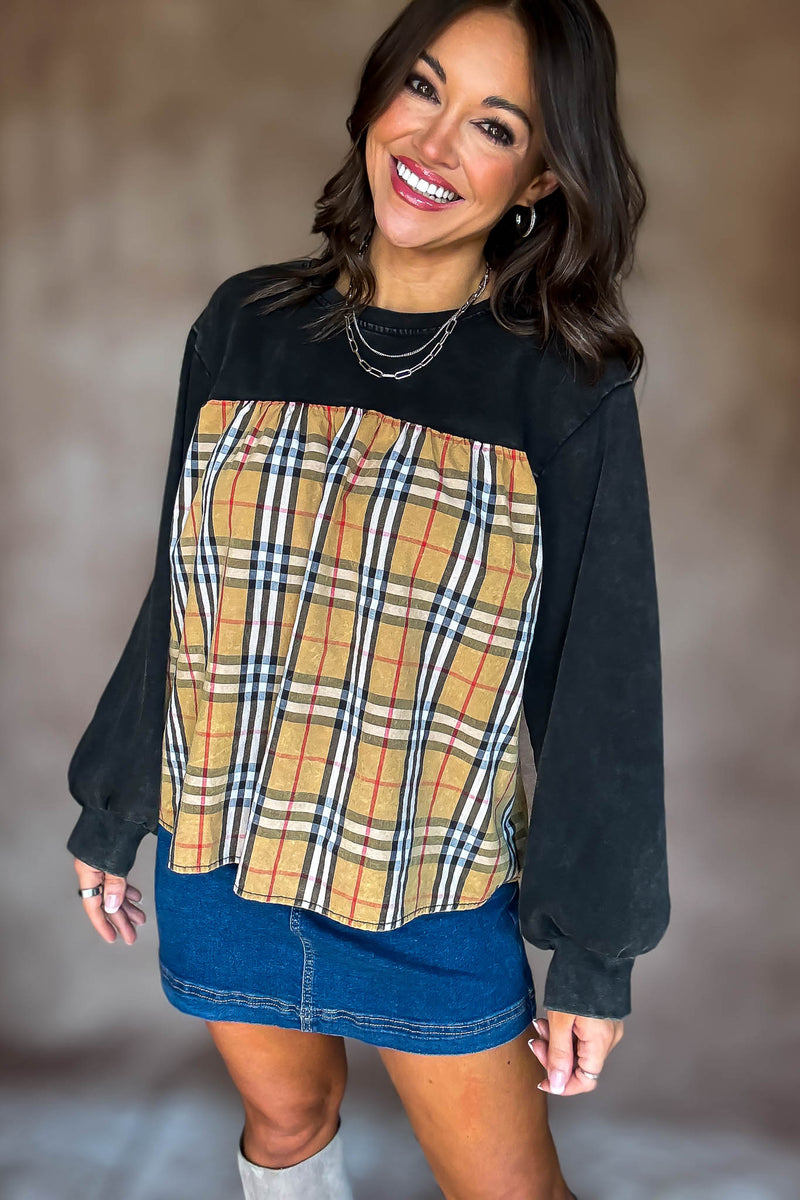 Burverry Black Solid & Plaid Mix Match Top