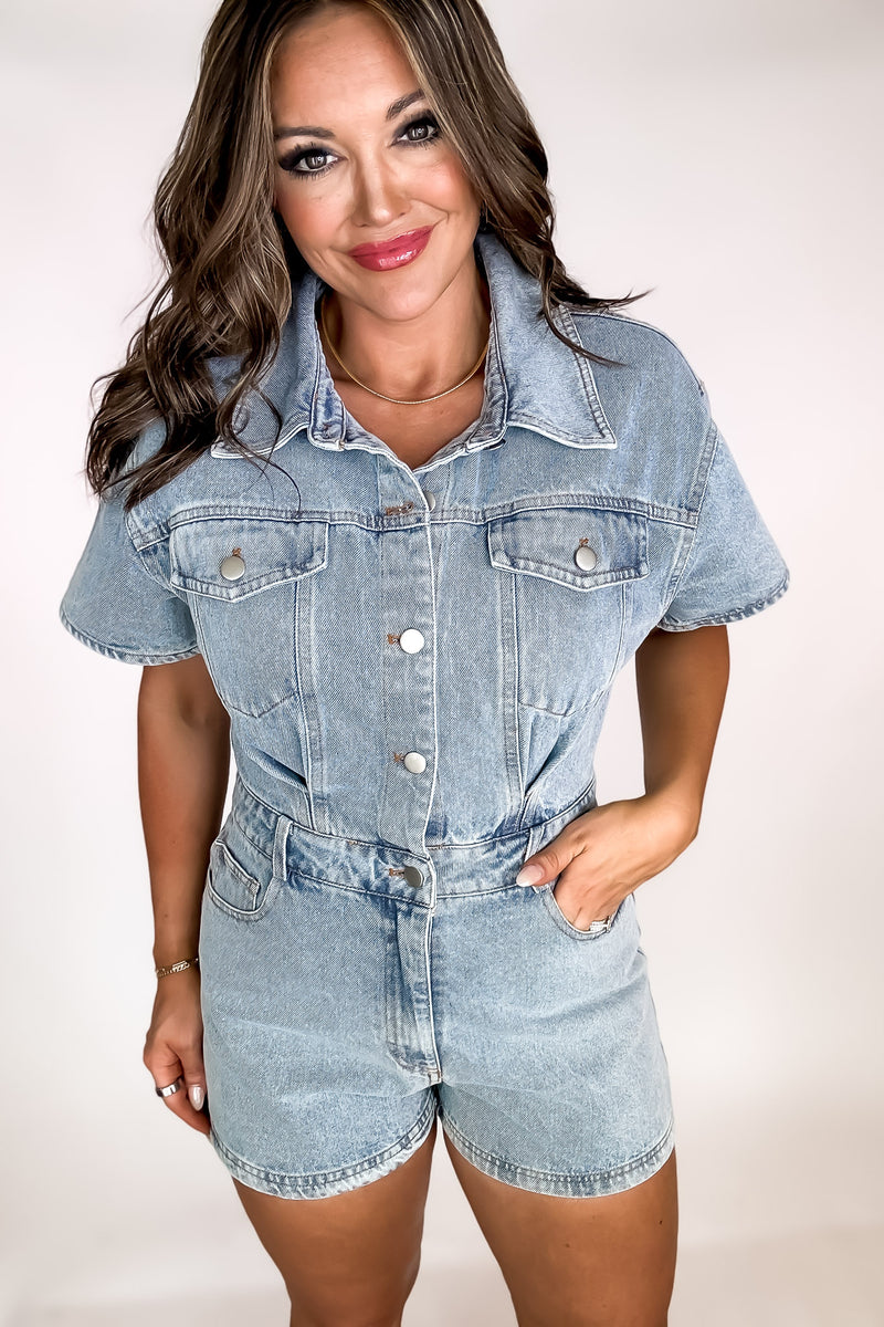 SHORT SLEEVE DENIM ROMPER