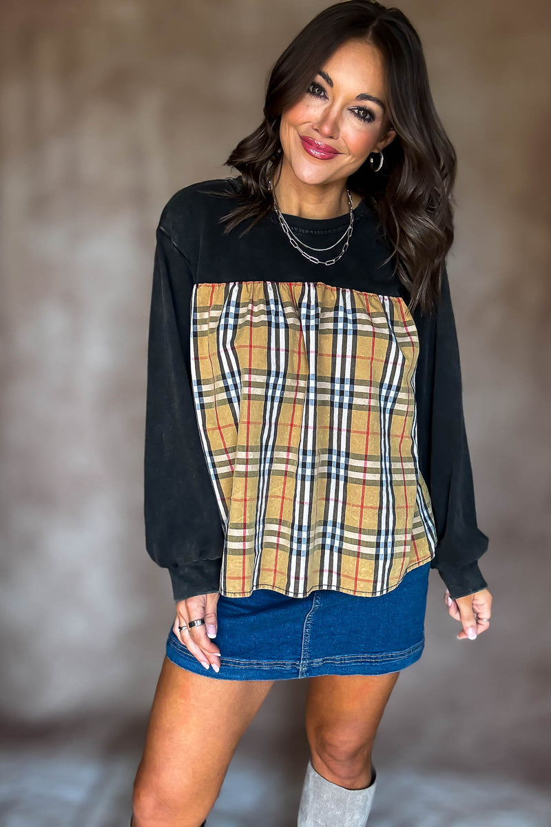 Burverry Black Solid & Plaid Mix Match Top