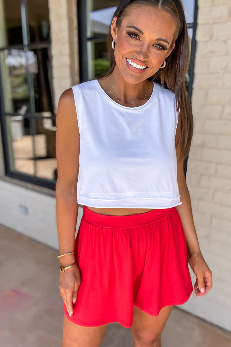 Double-Layered White Edged Cropped Tank Top
