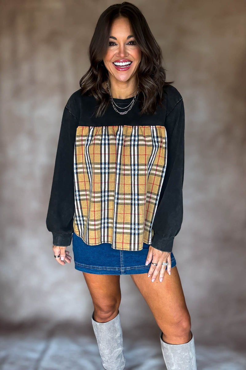 Burverry Black Solid & Plaid Mix Match Top