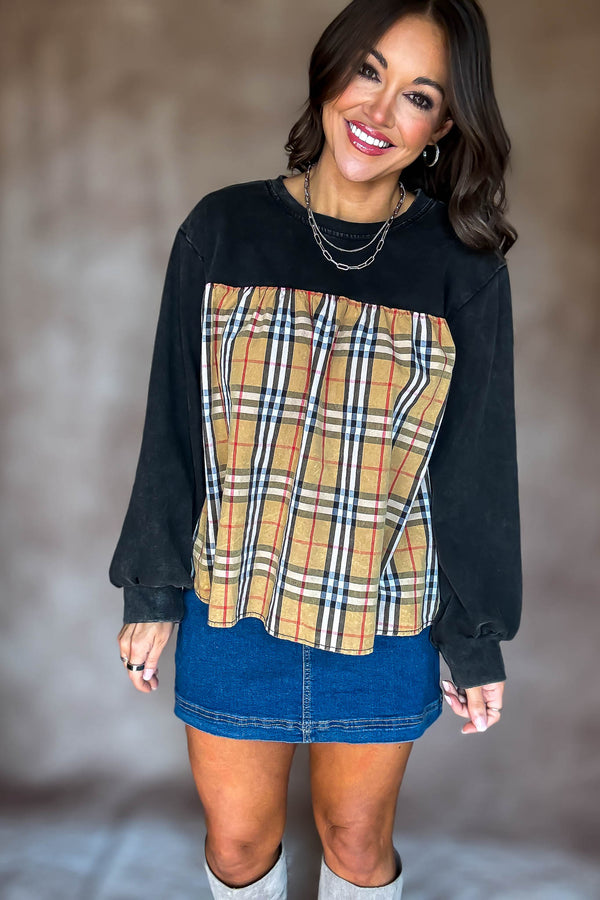 Burverry Black Solid & Plaid Mix Match Top