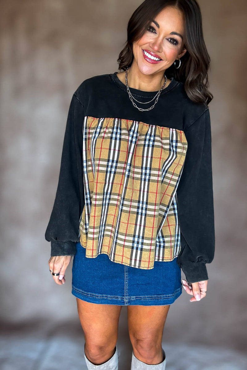 Burverry Black Solid & Plaid Mix Match Top