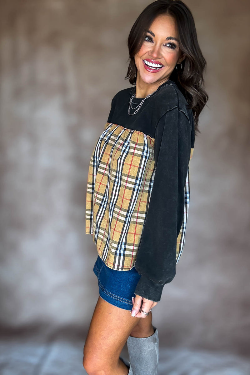 Burverry Black Solid & Plaid Mix Match Top