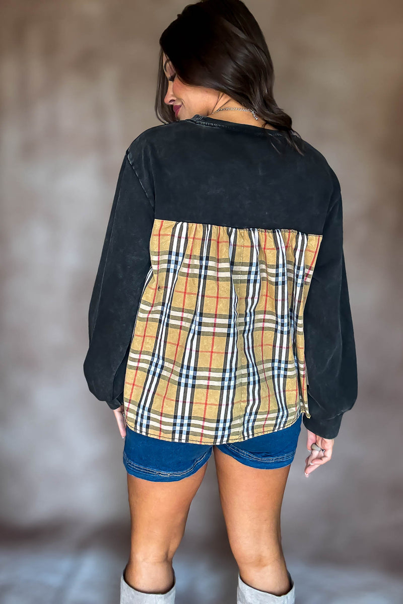 Burverry Black Solid & Plaid Mix Match Top