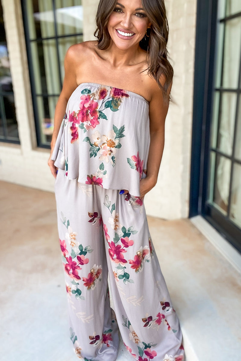 Know No Limits Floral Strapless Jumpsuit