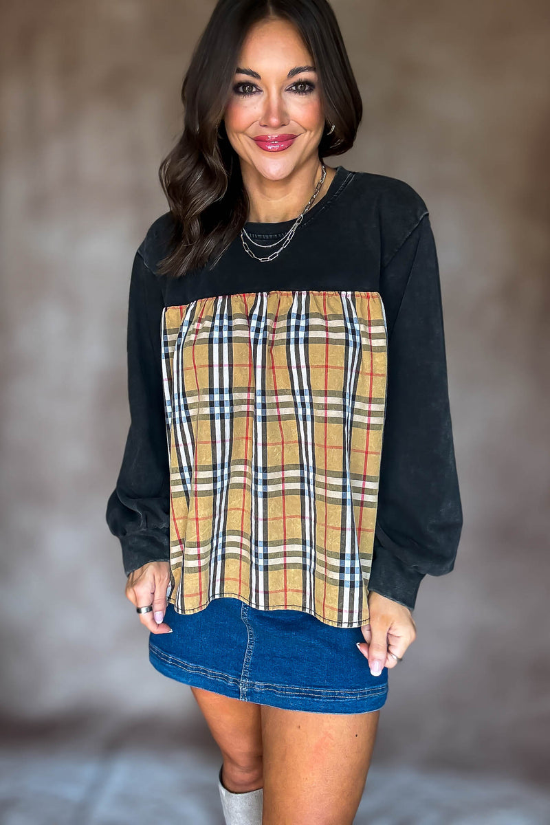 Burverry Black Solid & Plaid Mix Match Top