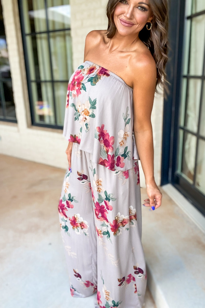 Know No Limits Floral Strapless Jumpsuit