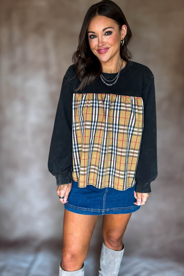 Burverry Black Solid & Plaid Mix Match Top