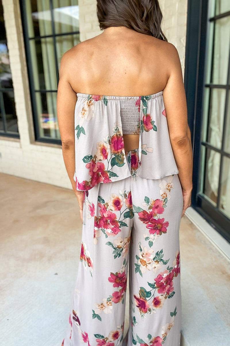 Know No Limits Floral Strapless Jumpsuit