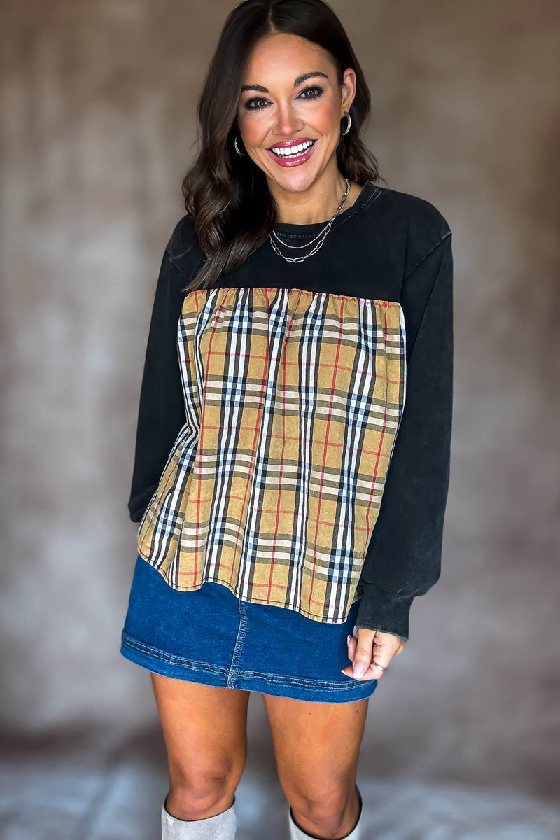 Burverry Black Solid & Plaid Mix Match Top