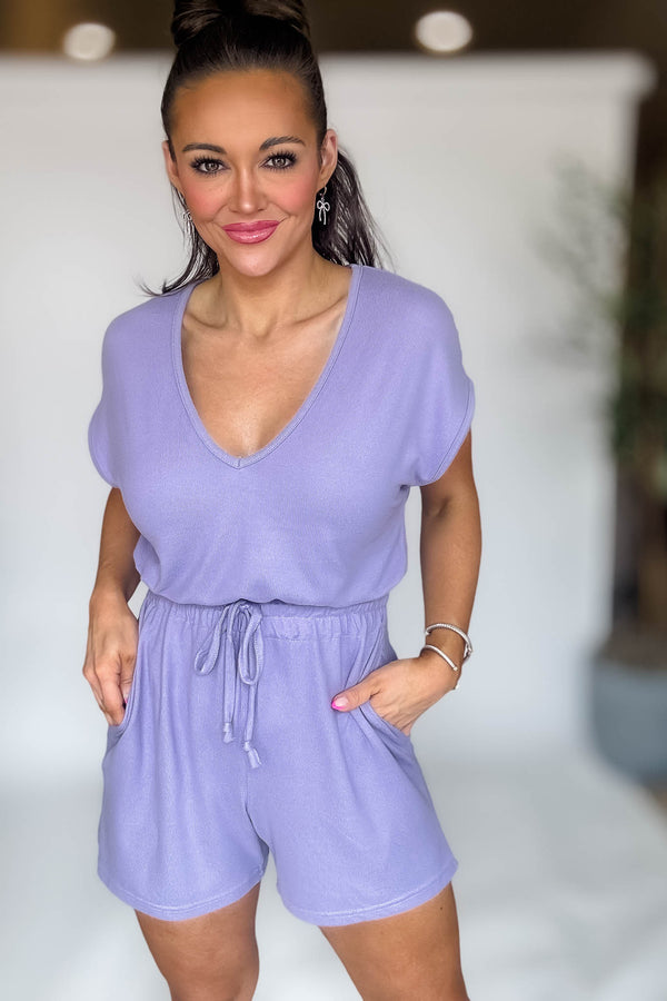 Brushed Lavender Hacci V-neck Romper