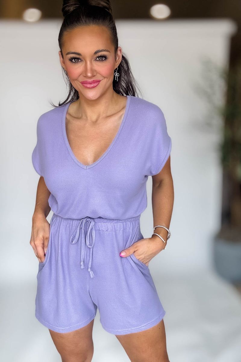 Brushed Lavender Hacci V-neck Romper