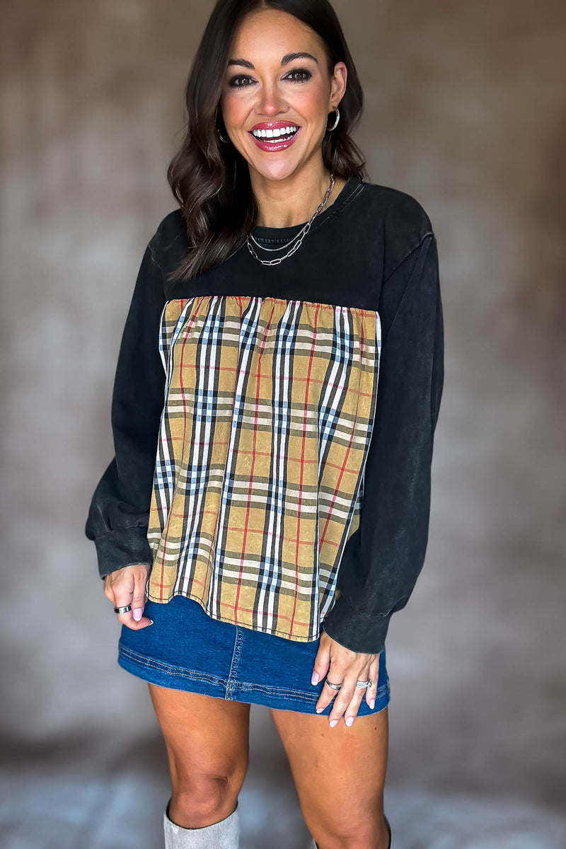 Burverry Black Solid & Plaid Mix Match Top