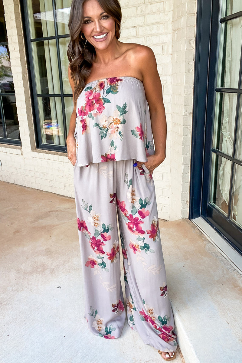 Know No Limits Floral Strapless Jumpsuit