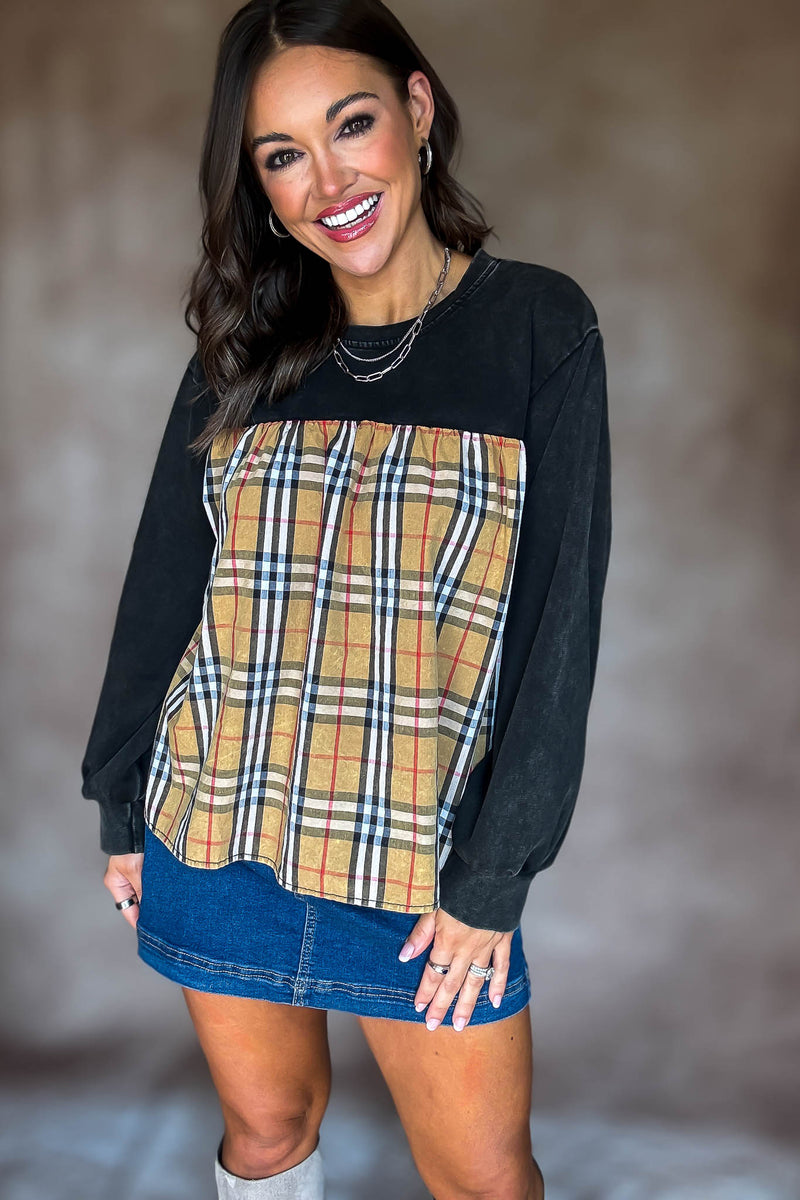 Burverry Black Solid & Plaid Mix Match Top