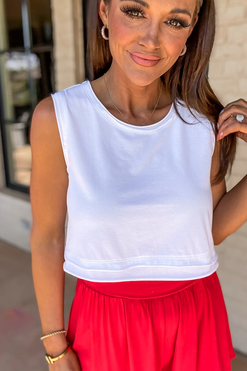 Double-Layered White Edged Cropped Tank Top