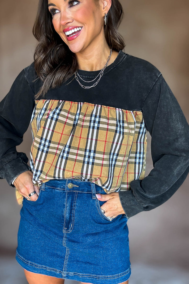 Burverry Black Solid & Plaid Mix Match Top