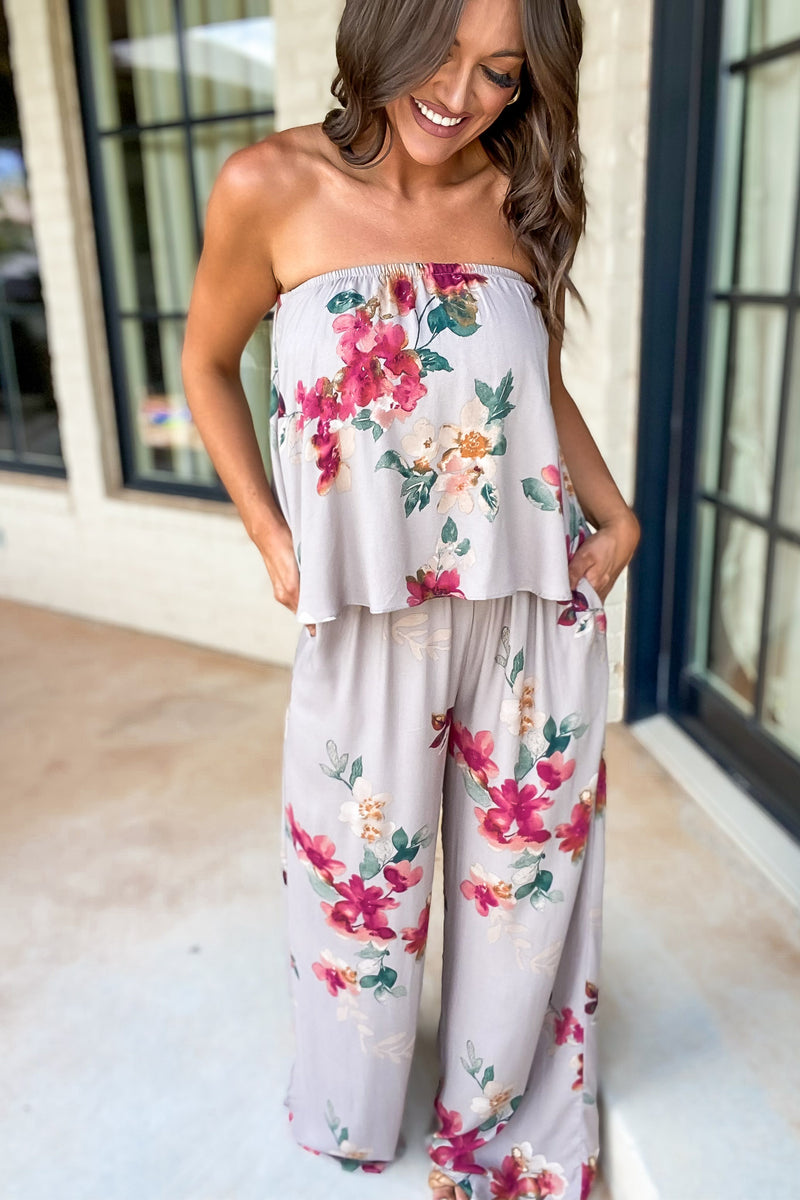 Know No Limits Floral Strapless Jumpsuit