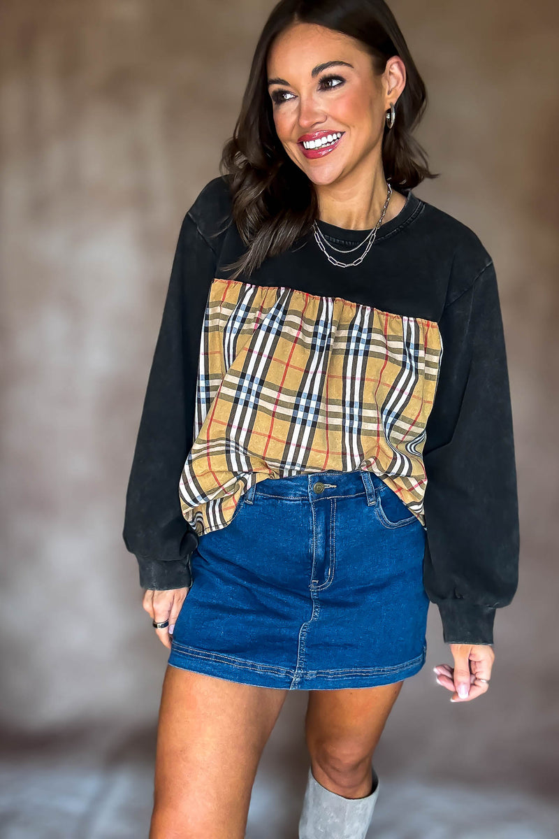 Burverry Black Solid & Plaid Mix Match Top