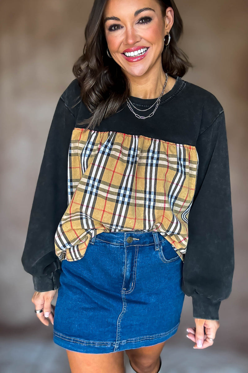 Burverry Black Solid & Plaid Mix Match Top