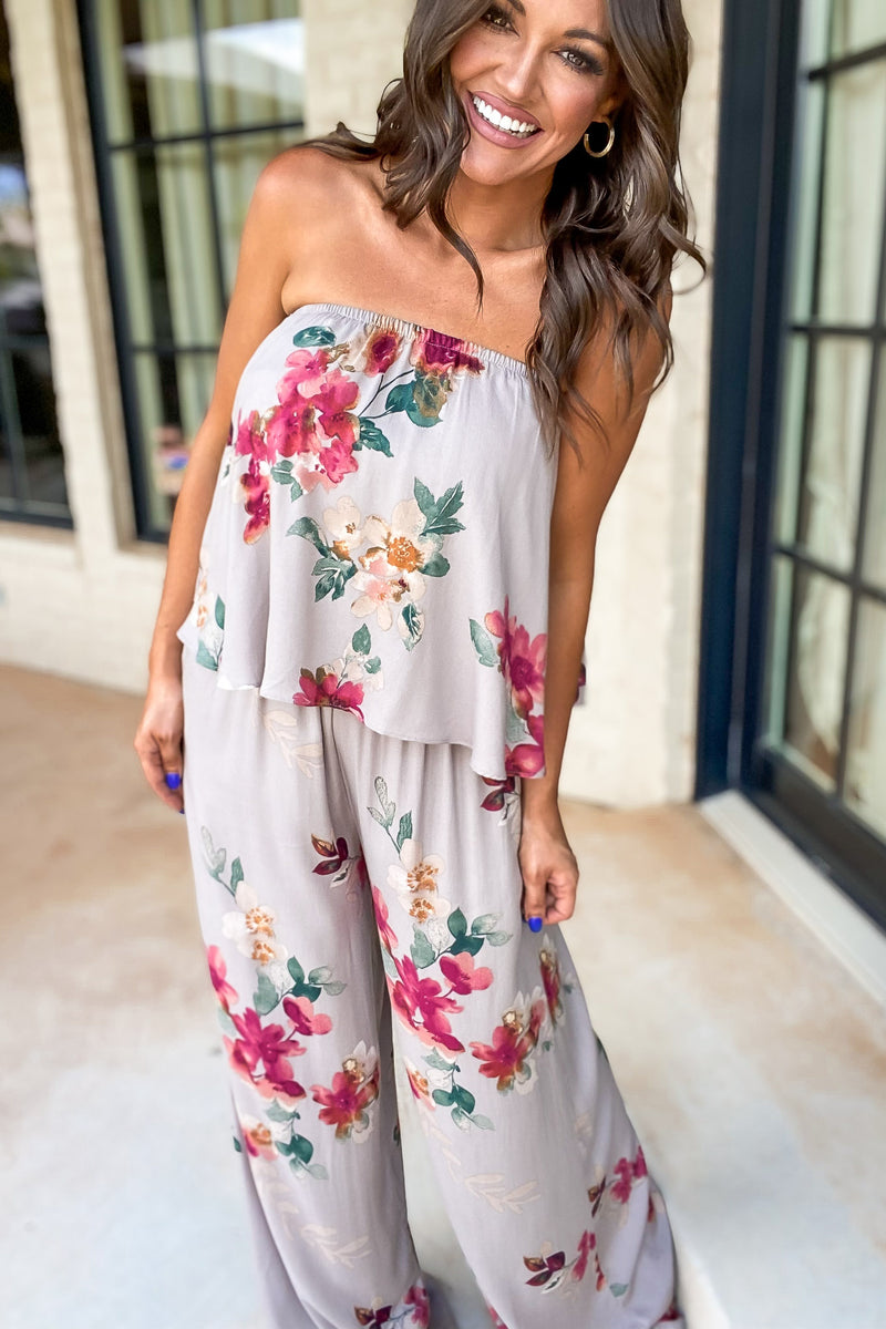 Know No Limits Floral Strapless Jumpsuit