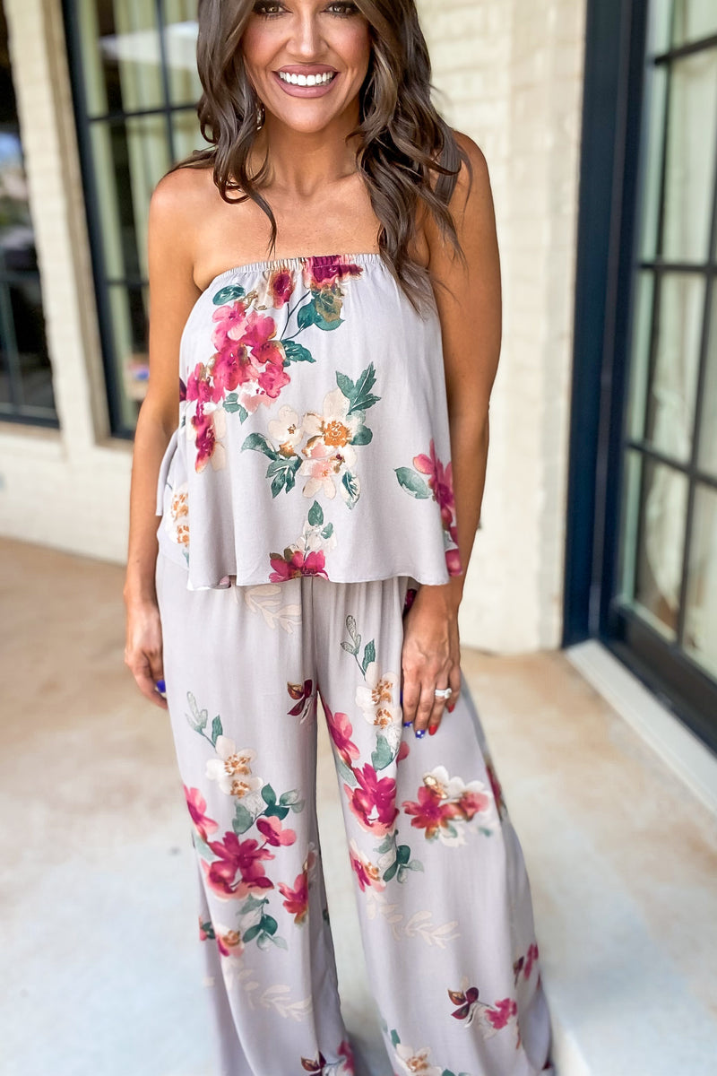 Know No Limits Floral Strapless Jumpsuit