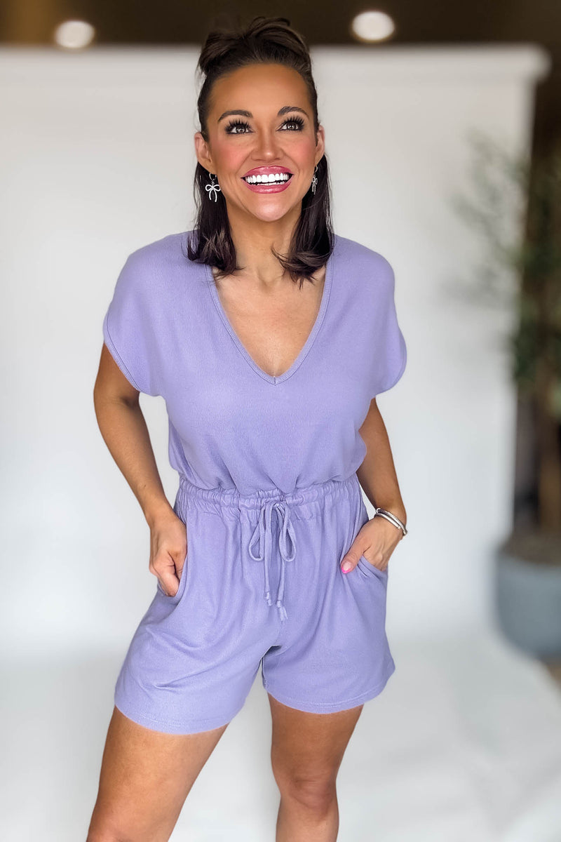 Brushed Lavender Hacci V-neck Romper