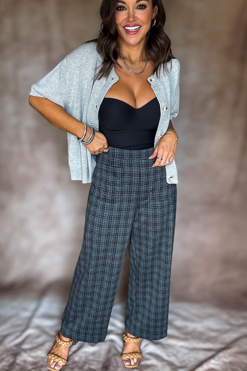 High Waist Plaid Cropped Pants