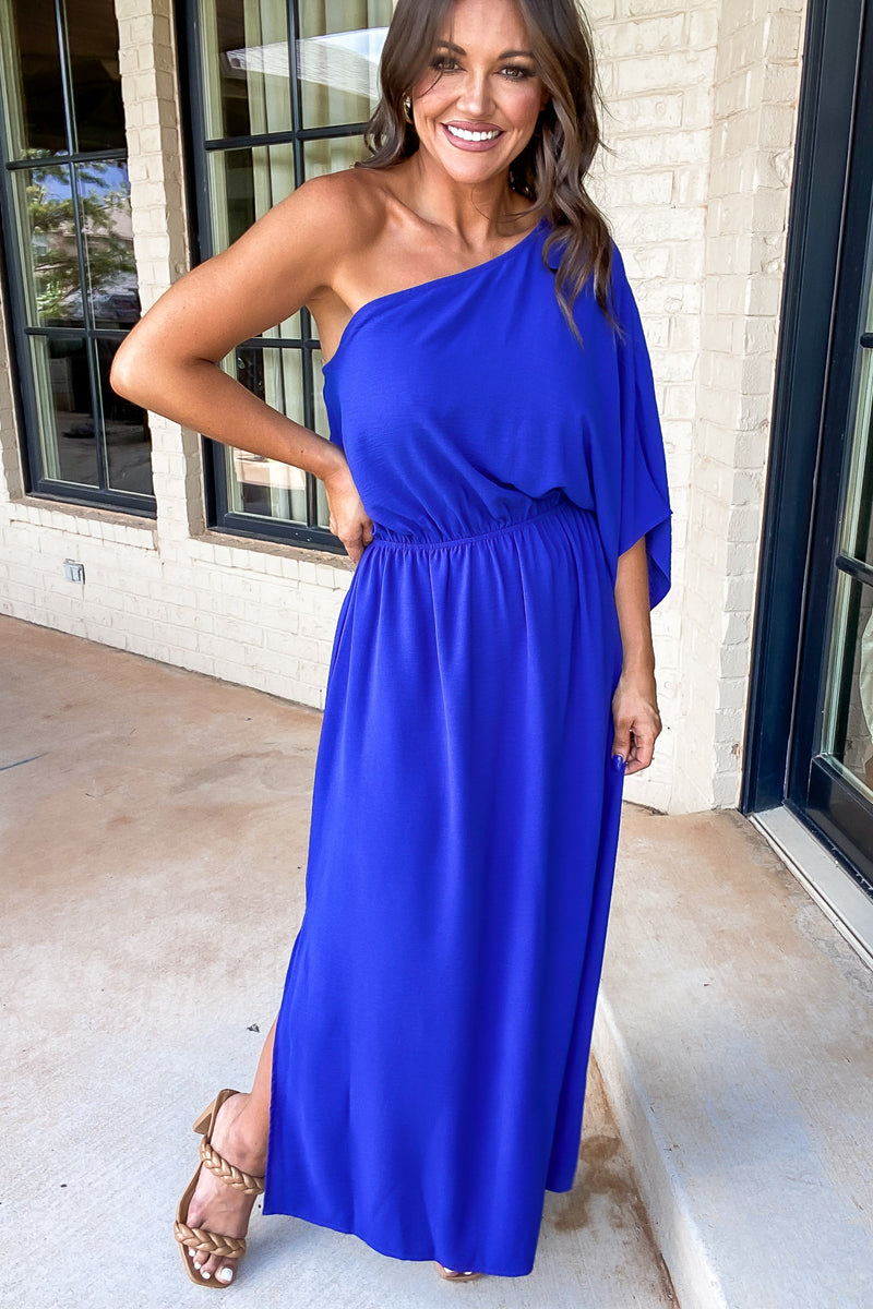 One Shoulder Royal Maxi Dress