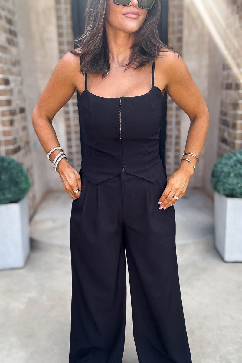 Mable Black Front Hook And Eye Vest Top