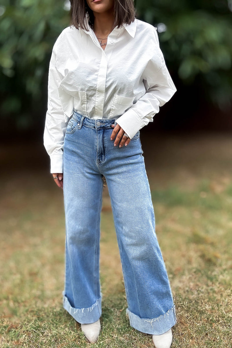 Stella Rae's Best 90s Stretch Cuffed Hem High Rise Straight Jeans