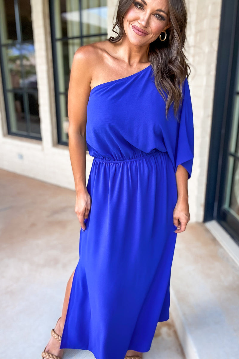 One Shoulder Royal Maxi Dress