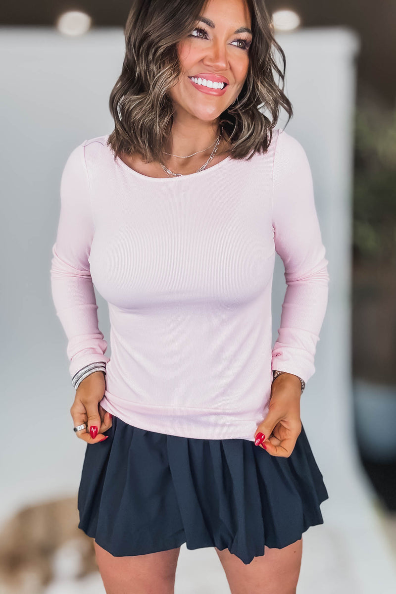 Barely There Chalk Pink Boat Neck Micro-Ribbed Top