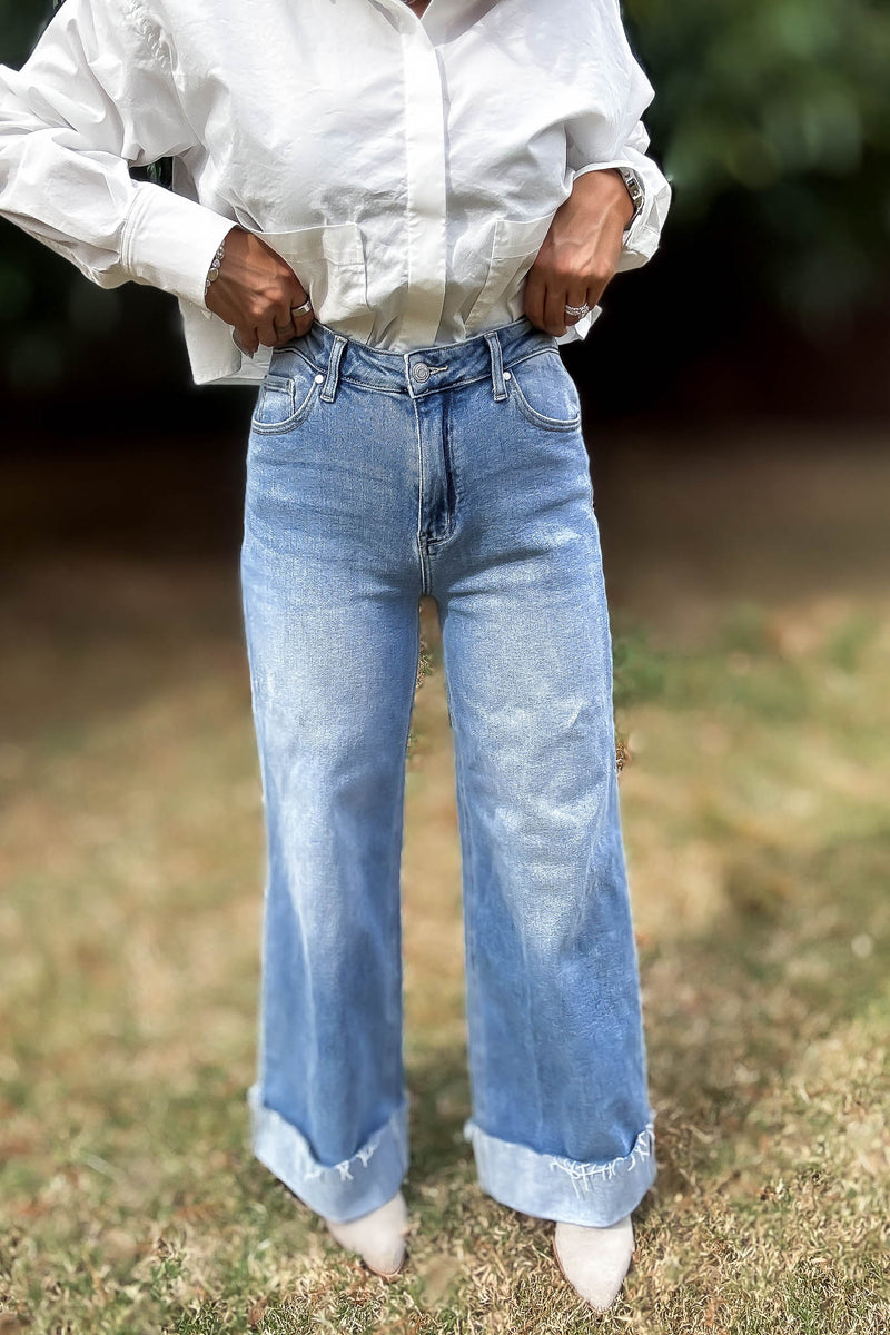 Stella Rae's Best 90s Stretch Cuffed Hem High Rise Straight Jeans