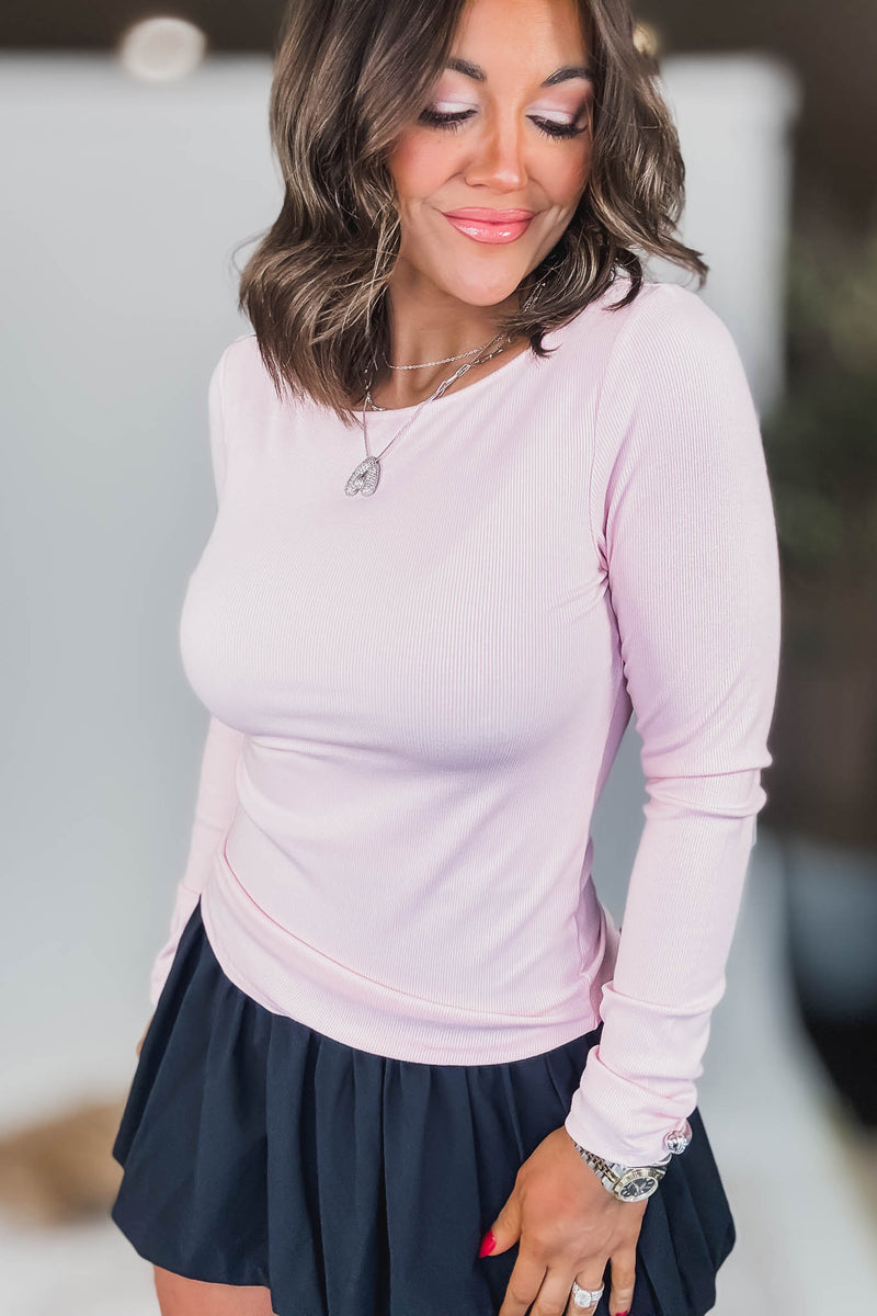 Barely There Chalk Pink Boat Neck Micro-Ribbed Top