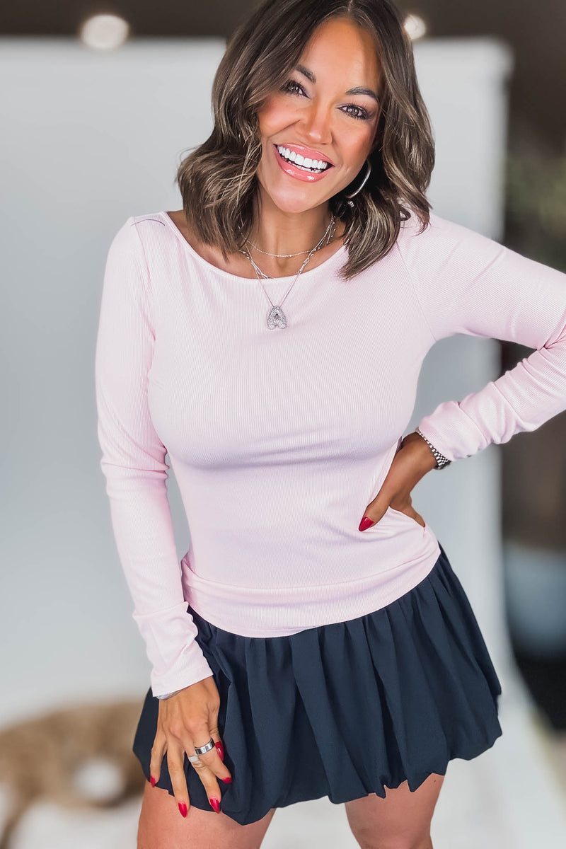 Barely There Chalk Pink Boat Neck Micro-Ribbed Top