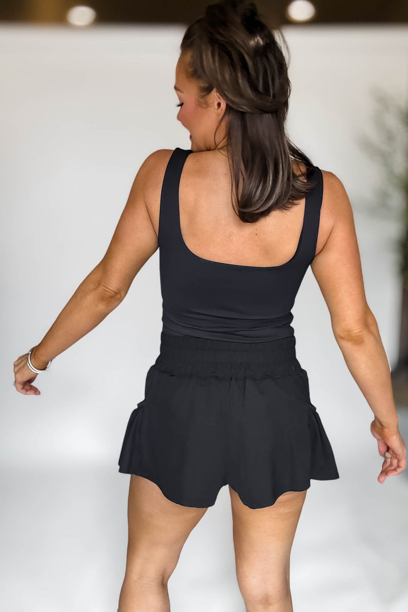 Lycra-blend Square Neck Black Active Tank