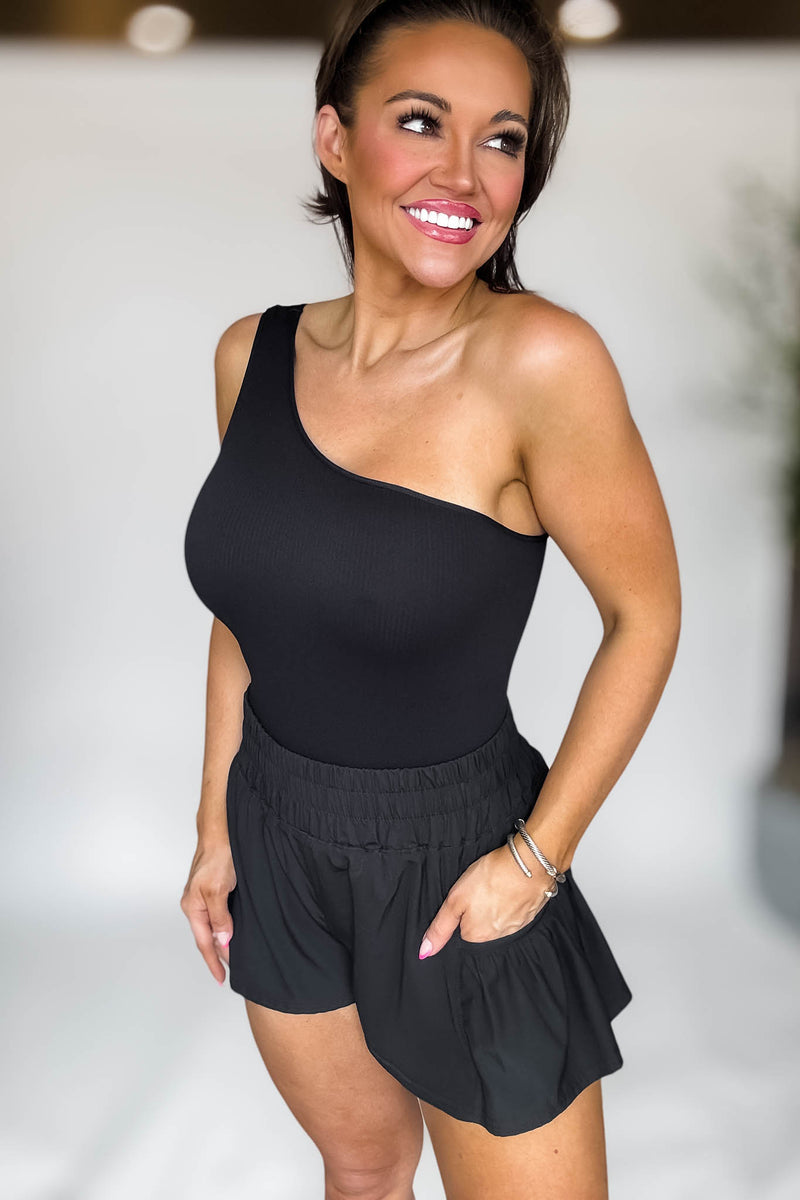 Ribbed Oneshoulder Bodysuit