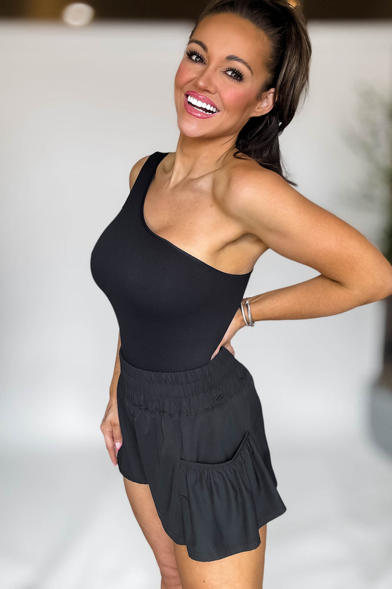 Ribbed Oneshoulder Bodysuit