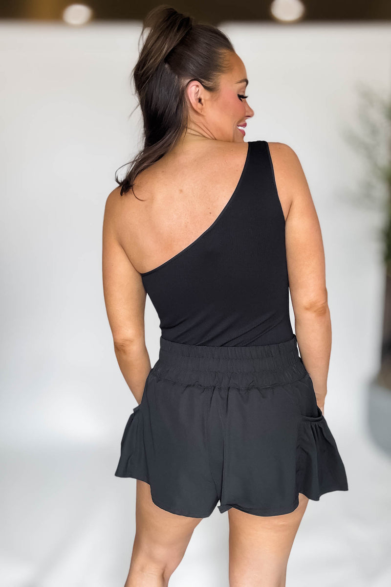Ribbed Oneshoulder Bodysuit