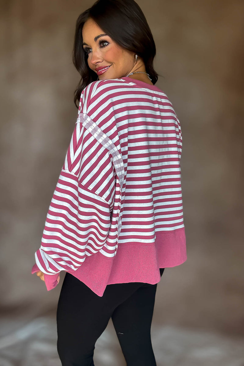Mauve Scooped Neck Line Sweatshirts In Stripes