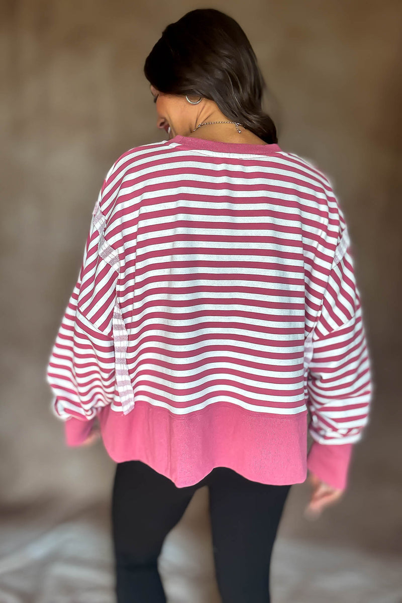 Mauve Scooped Neck Line Sweatshirts In Stripes