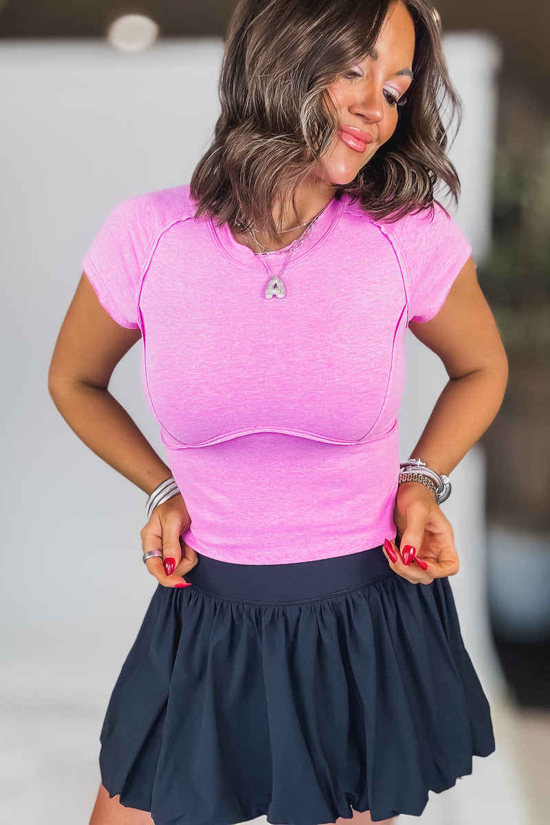 Heathered Mauve Exposed Seam Tee