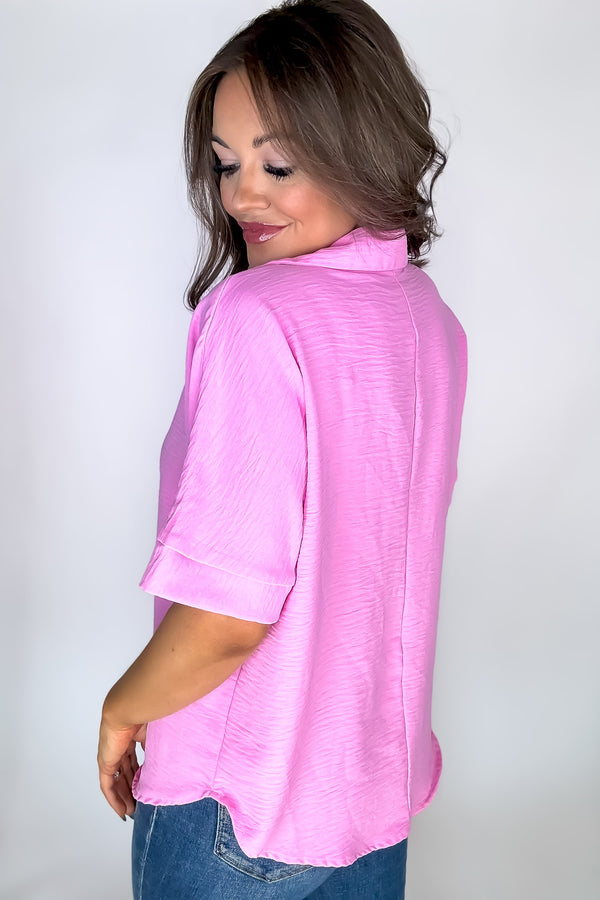 Exclusive Candy Pink V Neck Top