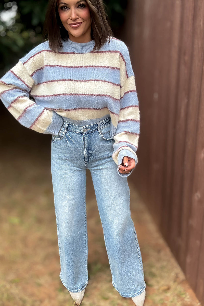 Stella Rae's Best Light Denim Comfort Stretch High Rise Wide Leg Jean