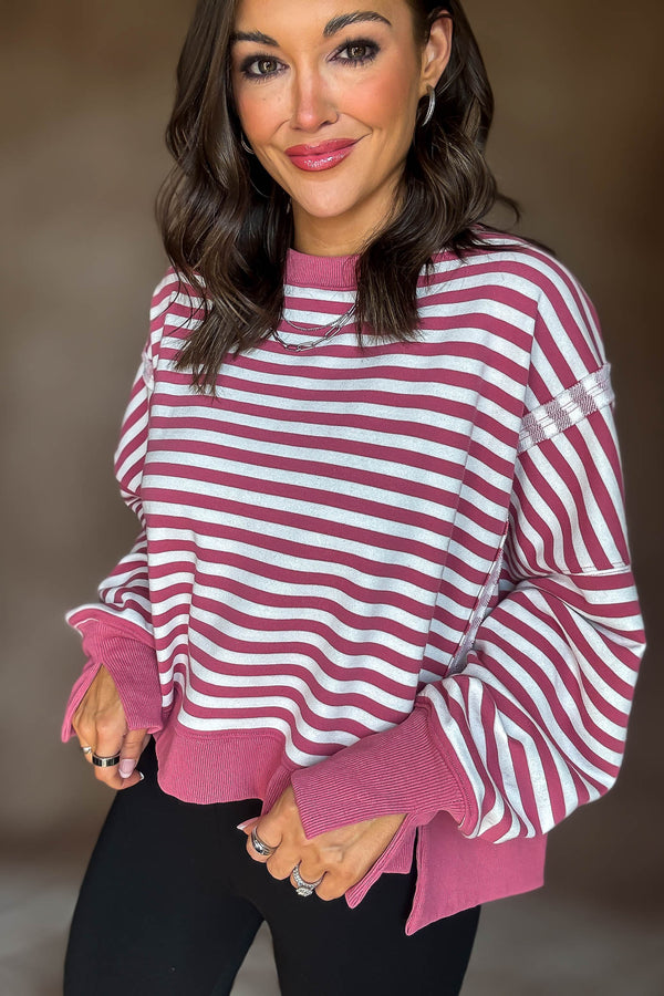 Mauve Scooped Neck Line Sweatshirts In Stripes