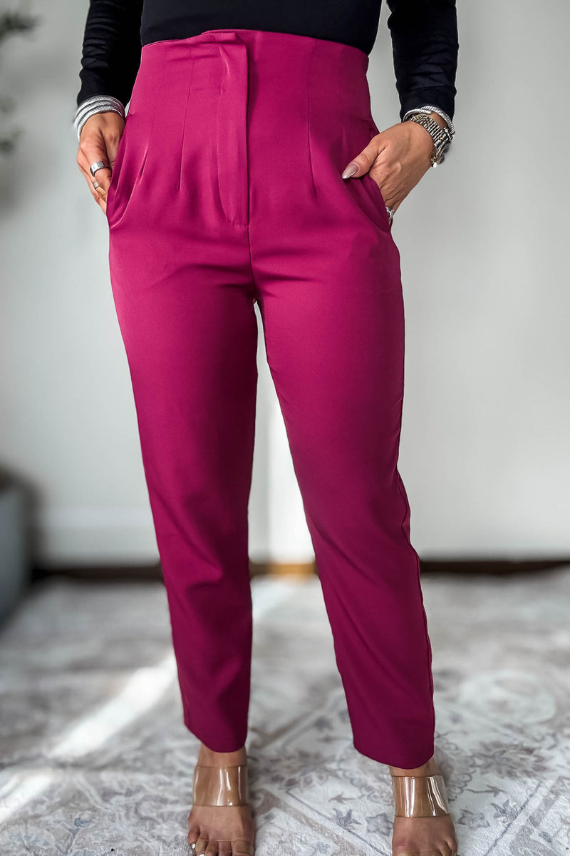 Luxury Lifestyle Magenta High Waisted Dressy Pants