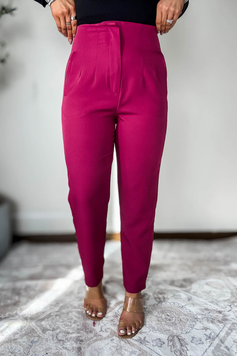 Luxury Lifestyle Magenta High Waisted Dressy Pants