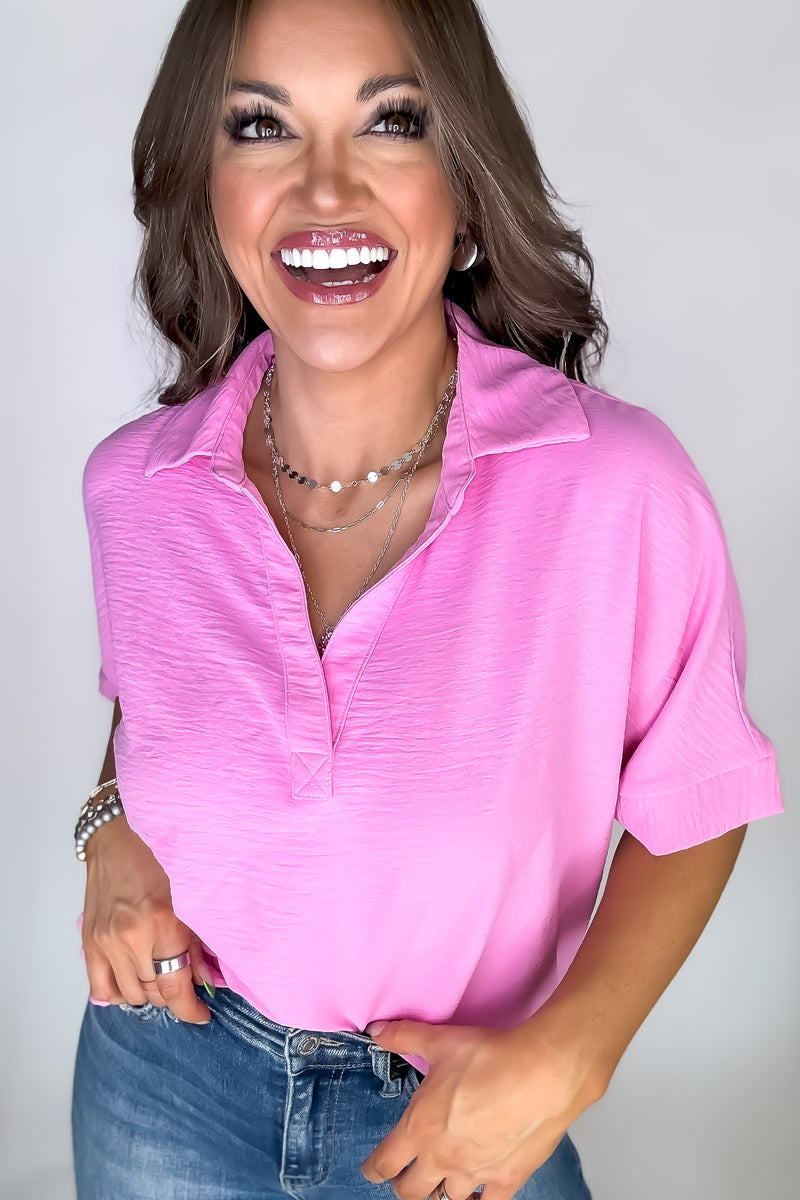 Exclusive Candy Pink V Neck Top